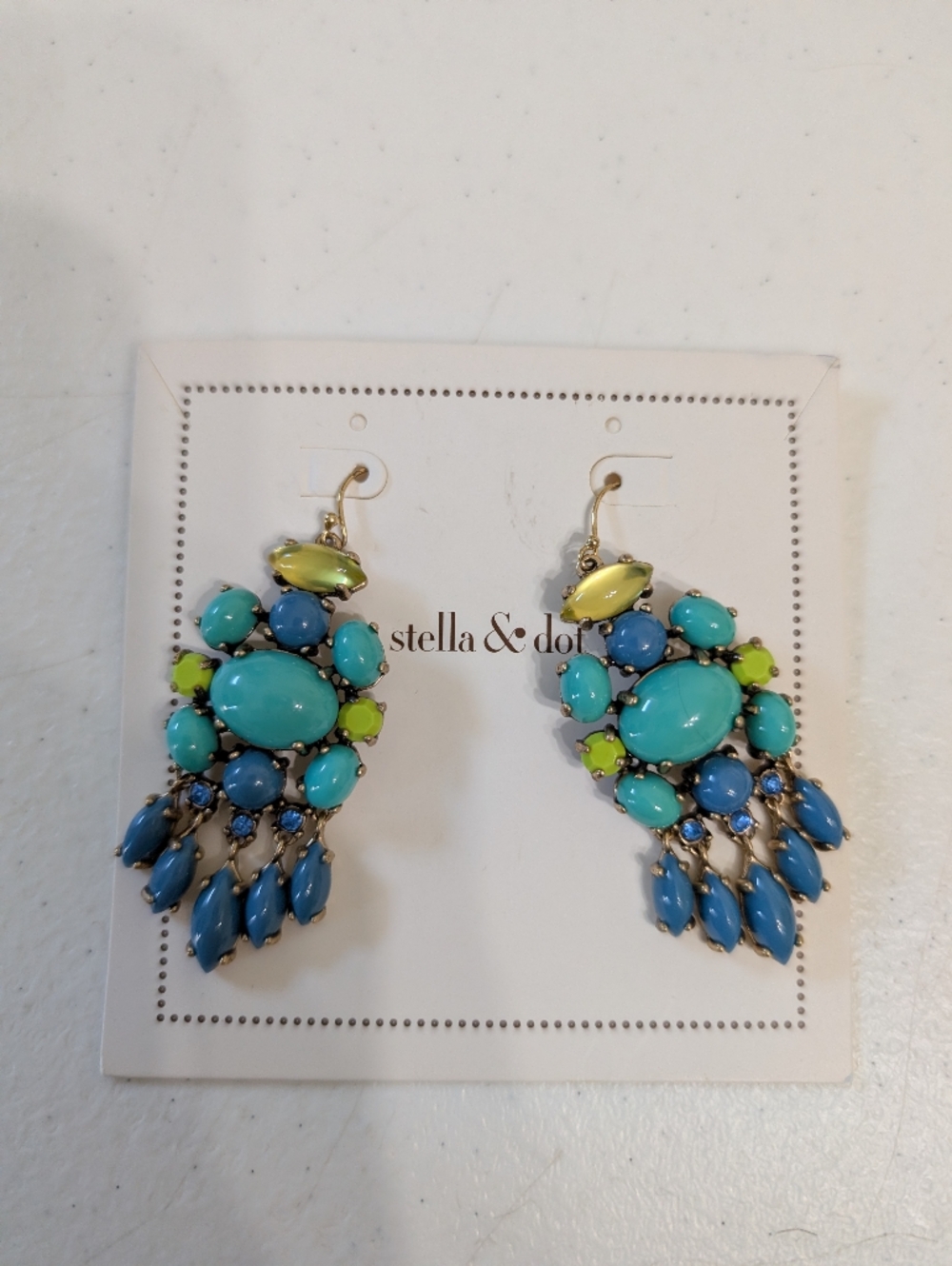 Stella & Dot Turquoise, Blue and Lime Cluster Drop Earrings